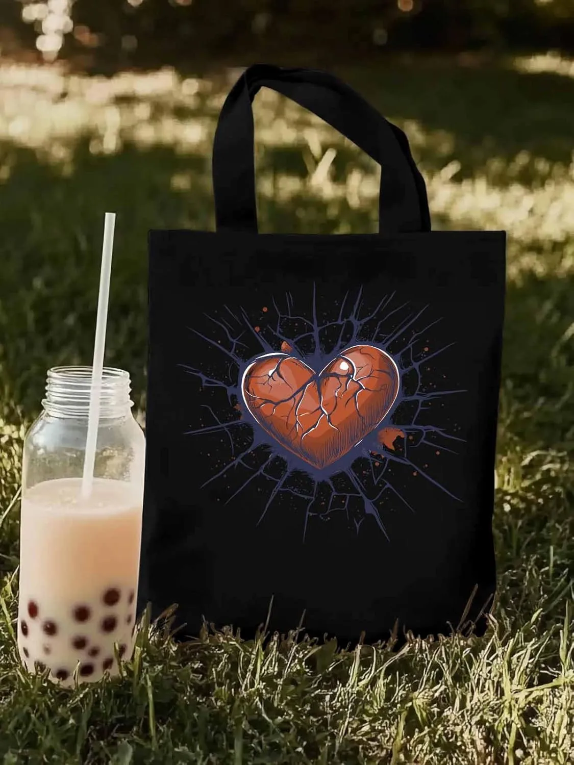 Canvas Tote Bag, Valentine's Day Crack Love Aesthetic Canvas Tote Handbags for Women Shoulder Bag