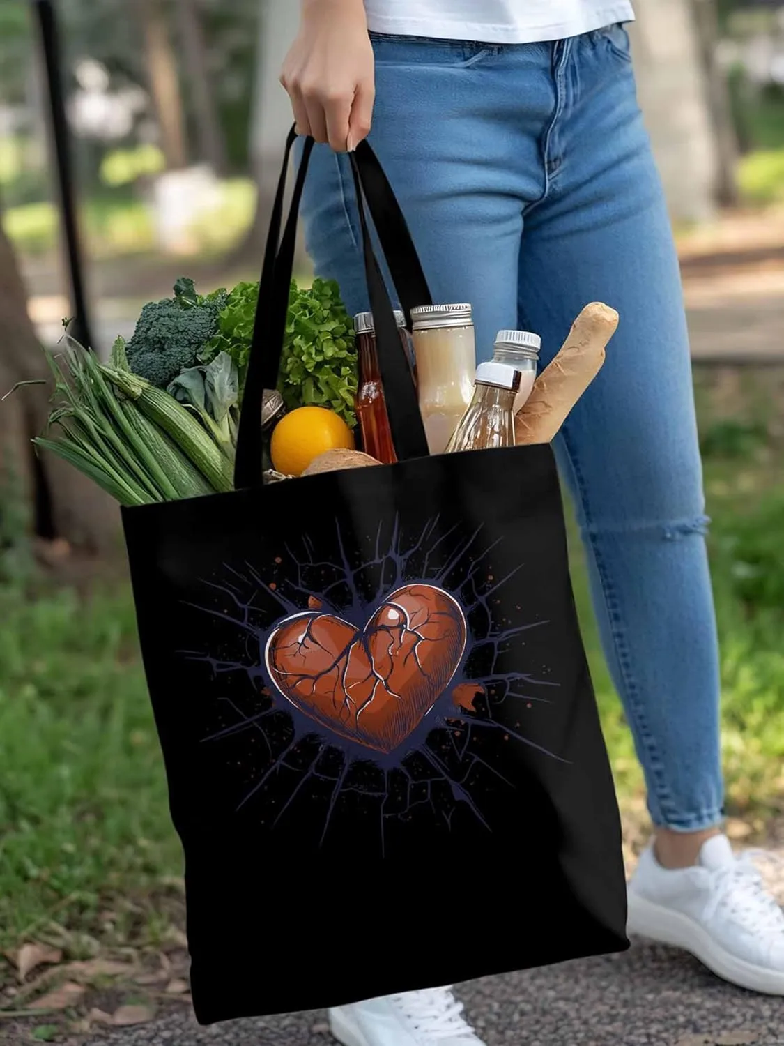 Canvas Tote Bag, Valentine's Day Crack Love Aesthetic Canvas Tote Handbags for Women Shoulder Bag