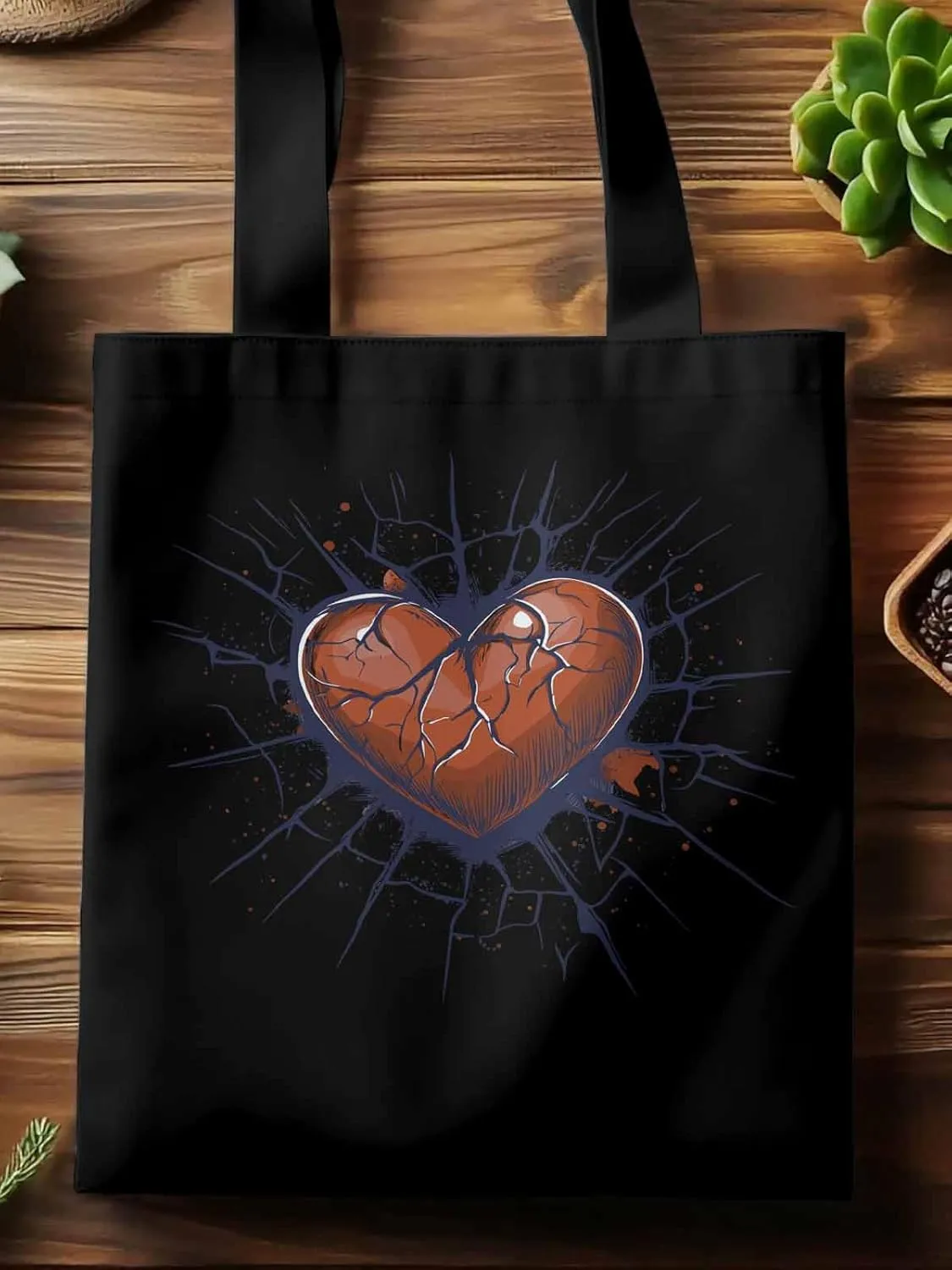 Canvas Tote Bag, Valentine's Day Crack Love Aesthetic Canvas Tote Handbags for Women Shoulder Bag
