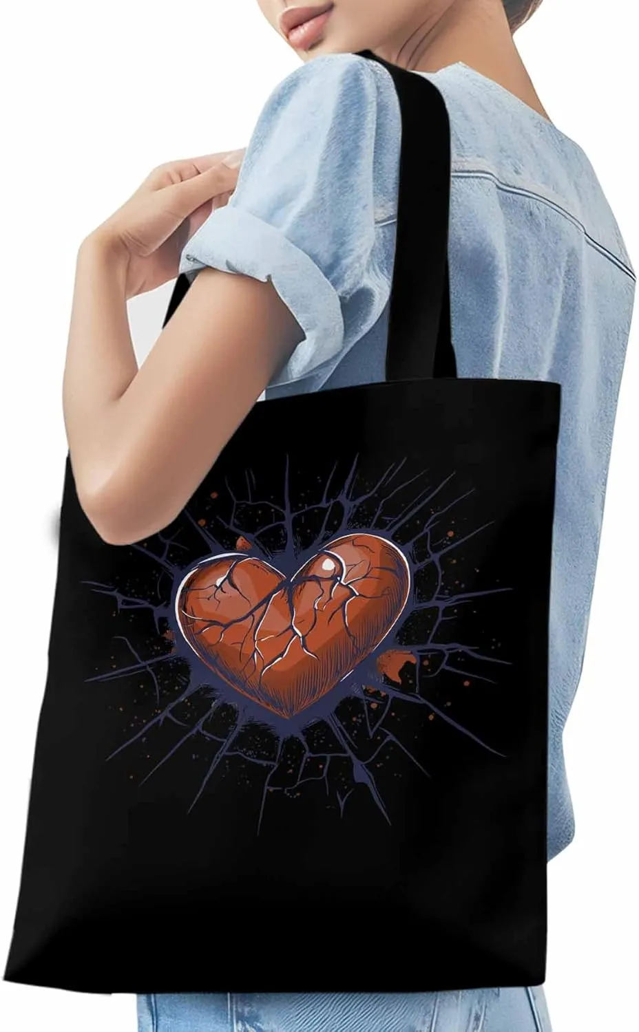 Canvas Tote Bag, Valentine's Day Crack Love Aesthetic Canvas Tote Handbags for Women Shoulder Bag
