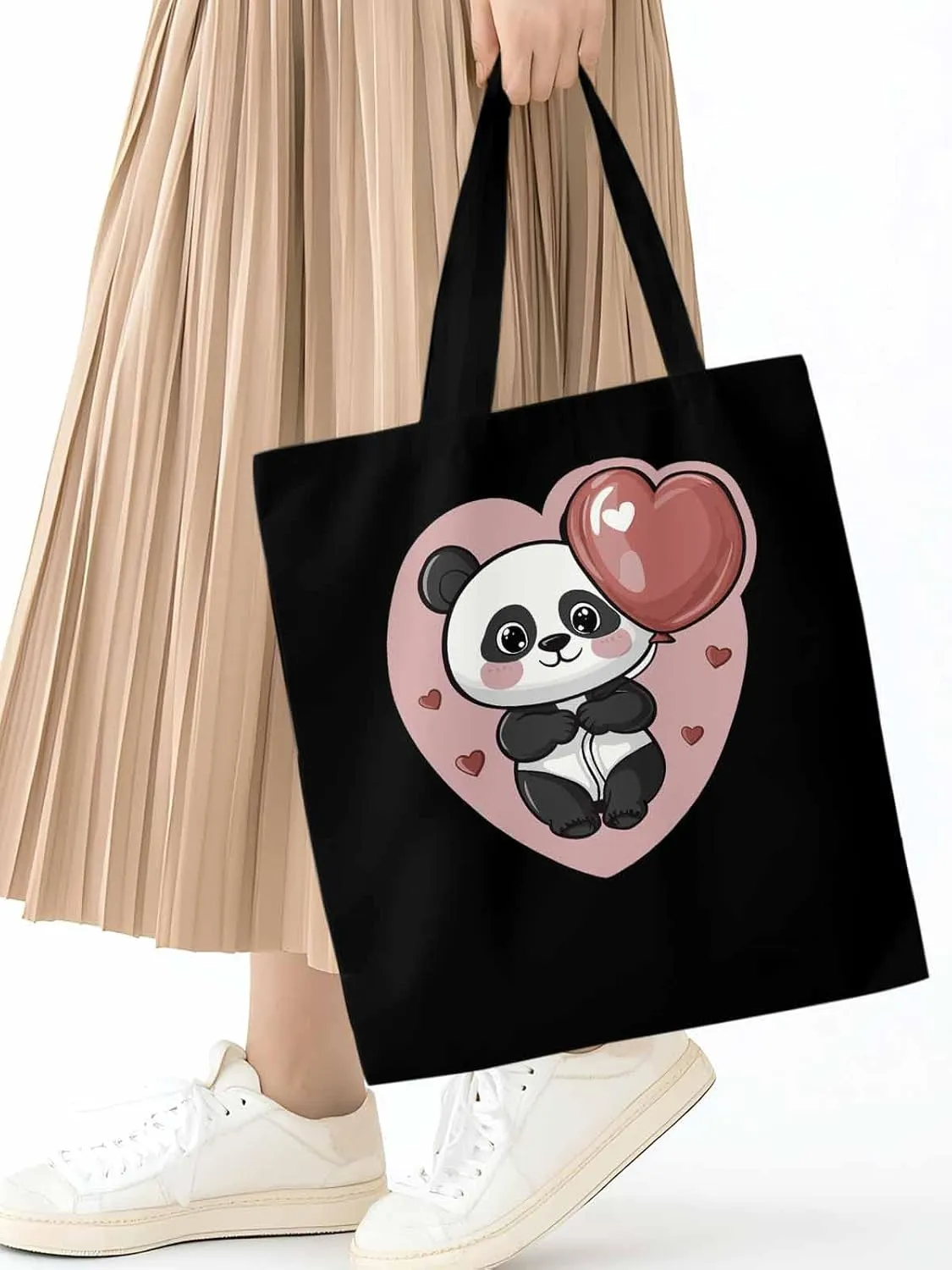 Canvas Tote Bag, Valentine's Day Cute Panda Aesthetic Canvas Tote Handbags for Women Shoulder Bag