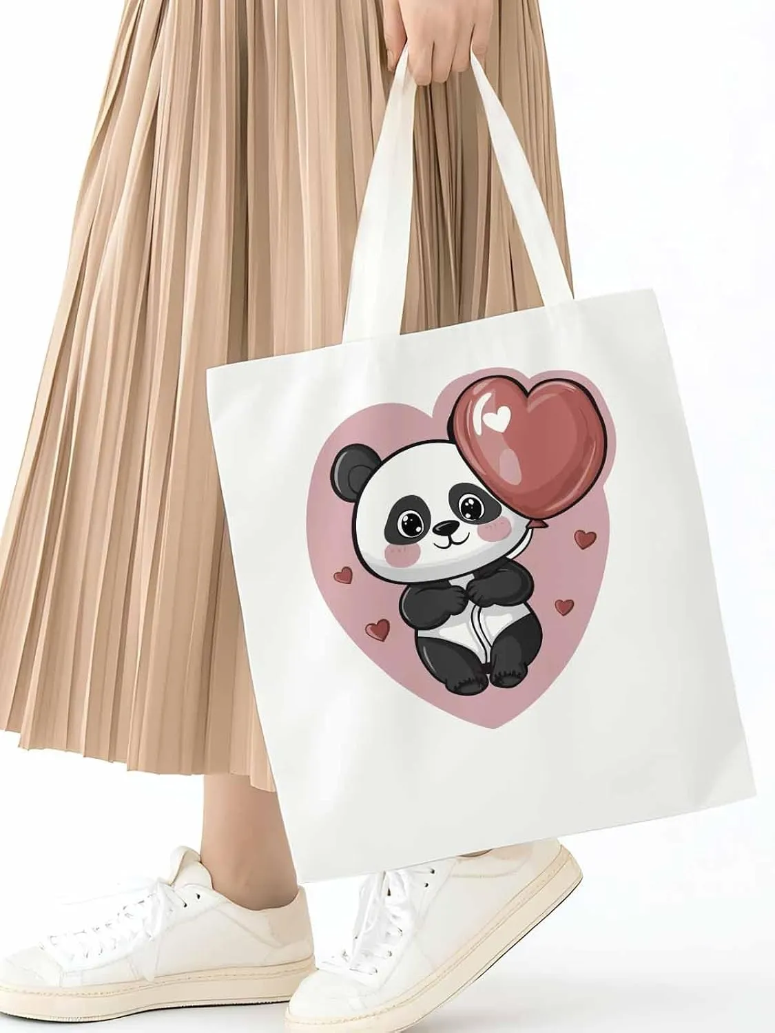 Canvas Tote Bag, Valentine's Day Cute Panda Aesthetic Canvas Tote Handbags for Women Shoulder Bag