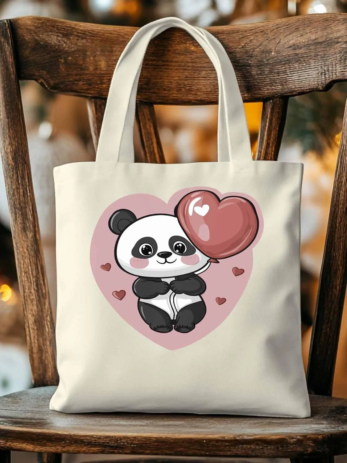 Canvas Tote Bag, Valentine's Day Cute Panda Aesthetic Canvas Tote Handbags for Women Shoulder Bag
