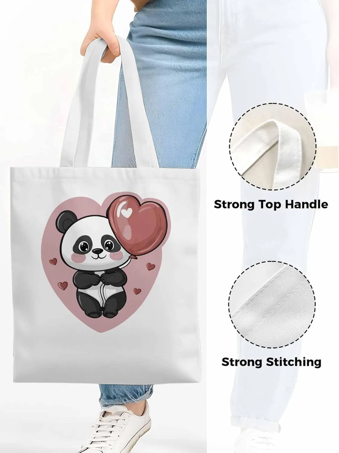Canvas Tote Bag, Valentine's Day Cute Panda Aesthetic Canvas Tote Handbags for Women Shoulder Bag