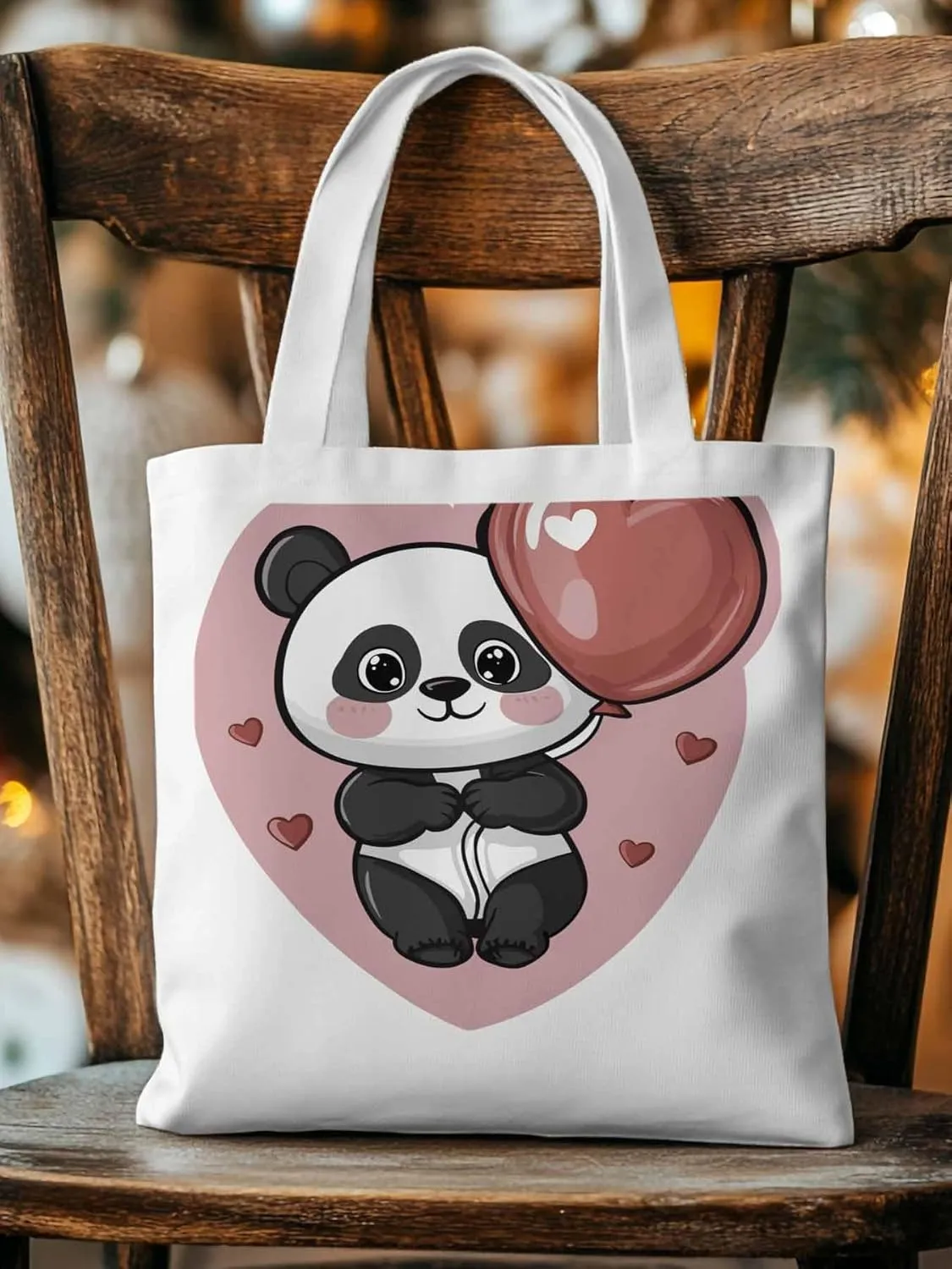 Canvas Tote Bag, Valentine's Day Cute Panda Aesthetic Canvas Tote Handbags for Women Shoulder Bag