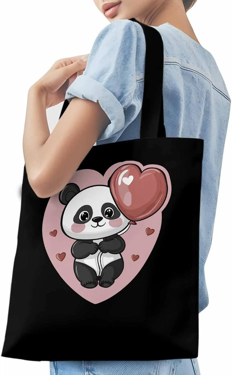 Canvas Tote Bag, Valentine's Day Cute Panda Aesthetic Canvas Tote Handbags for Women Shoulder Bag