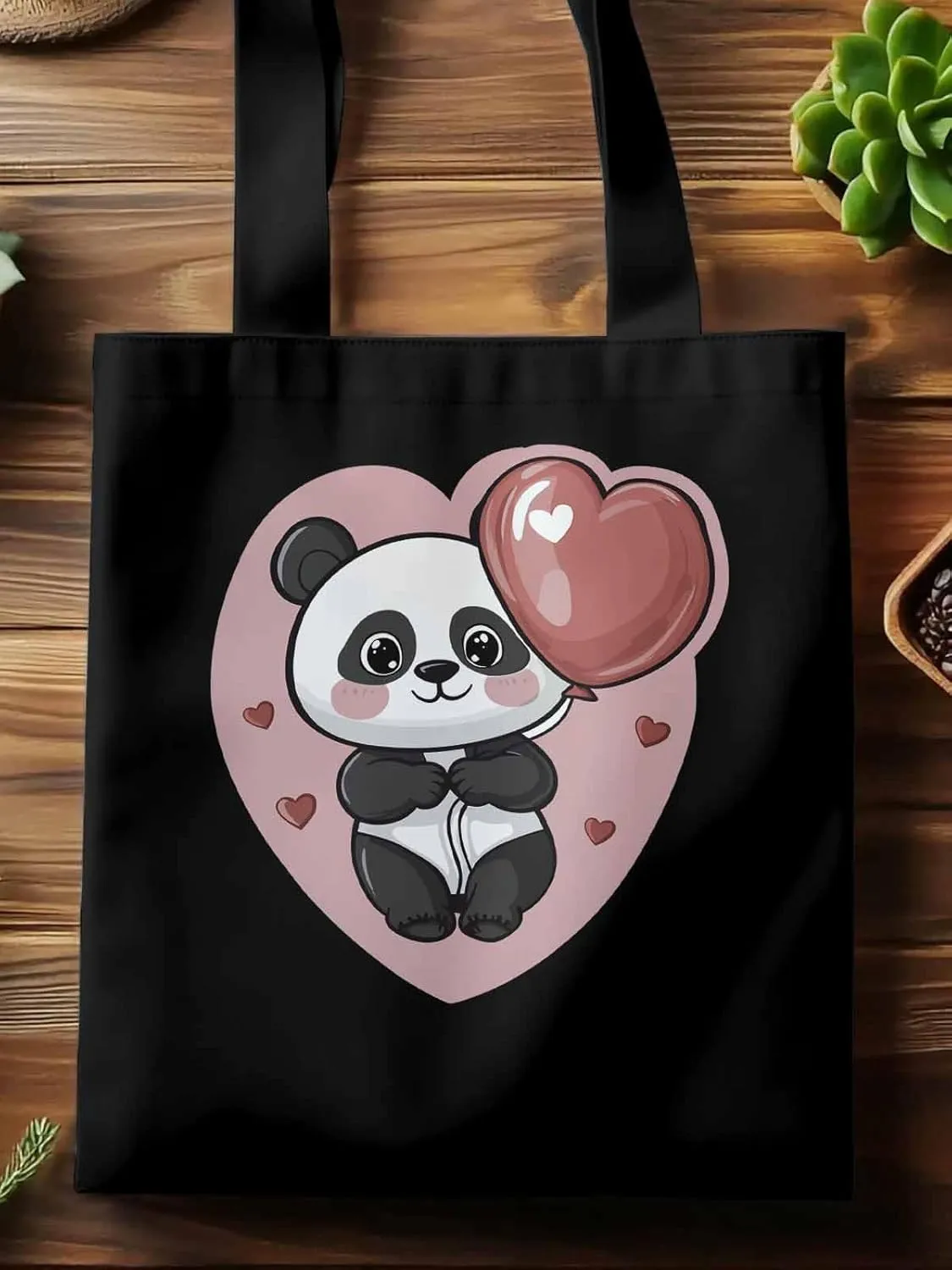 Canvas Tote Bag, Valentine's Day Cute Panda Aesthetic Canvas Tote Handbags for Women Shoulder Bag