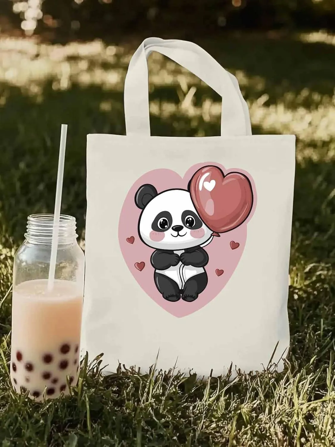 Canvas Tote Bag, Valentine's Day Cute Panda Aesthetic Canvas Tote Handbags for Women Shoulder Bag