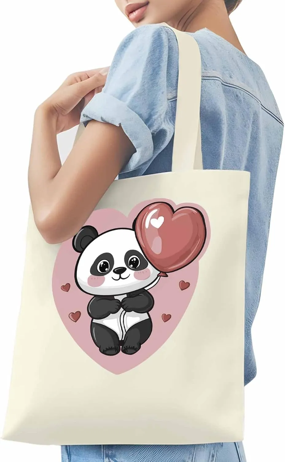 Canvas Tote Bag, Valentine's Day Cute Panda Aesthetic Canvas Tote Handbags for Women Shoulder Bag