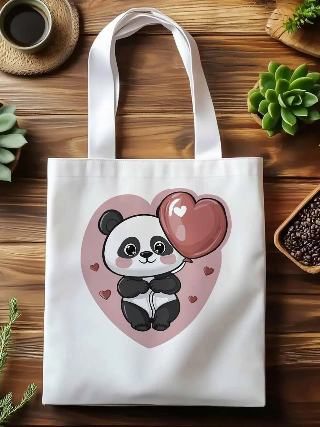 Canvas Tote Bag, Valentine's Day Cute Panda Aesthetic Canvas Tote Handbags for Women Shoulder Bag