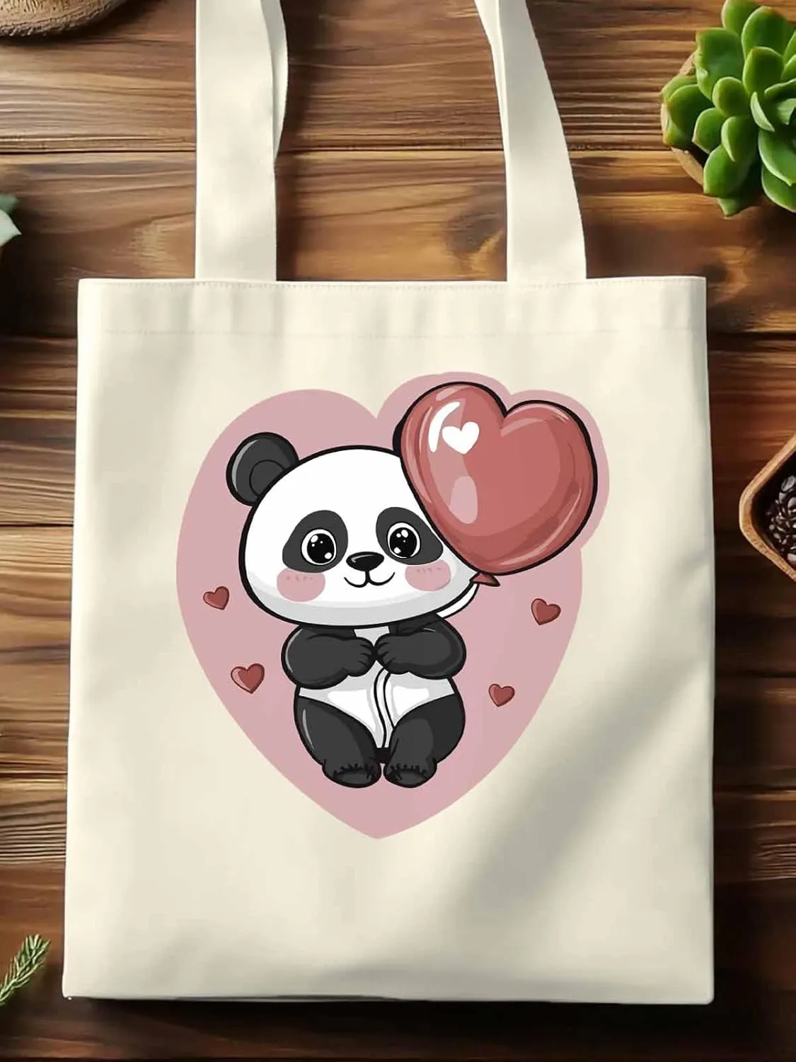 Canvas Tote Bag, Valentine's Day Cute Panda Aesthetic Canvas Tote Handbags for Women Shoulder Bag