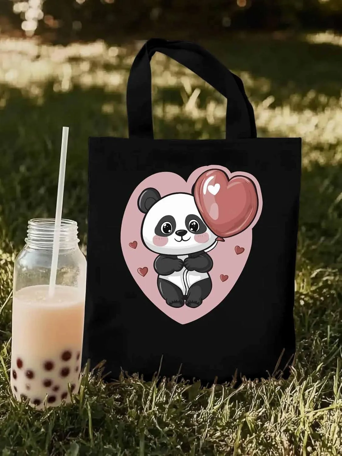 Canvas Tote Bag, Valentine's Day Cute Panda Aesthetic Canvas Tote Handbags for Women Shoulder Bag