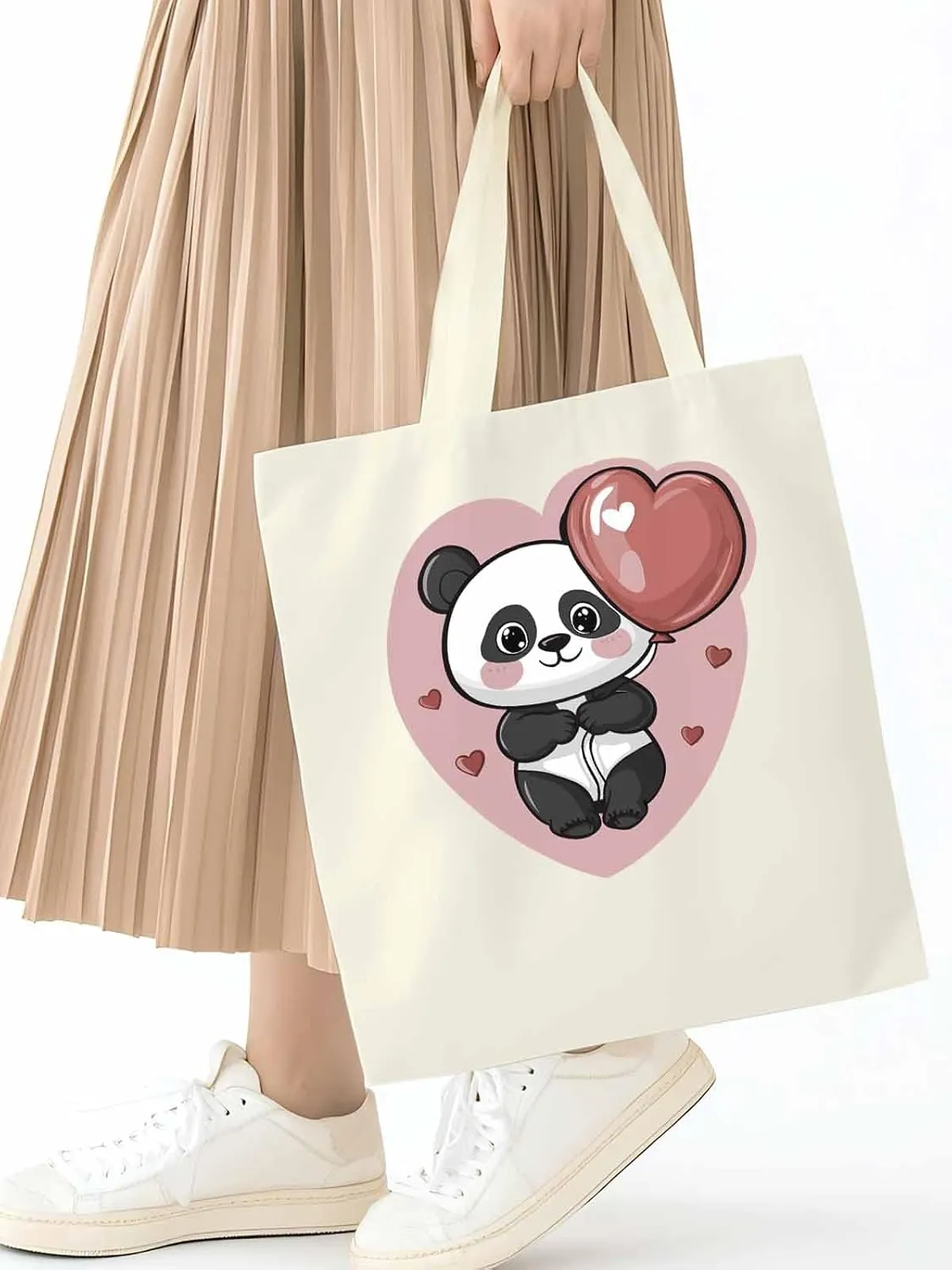 Canvas Tote Bag, Valentine's Day Cute Panda Aesthetic Canvas Tote Handbags for Women Shoulder Bag