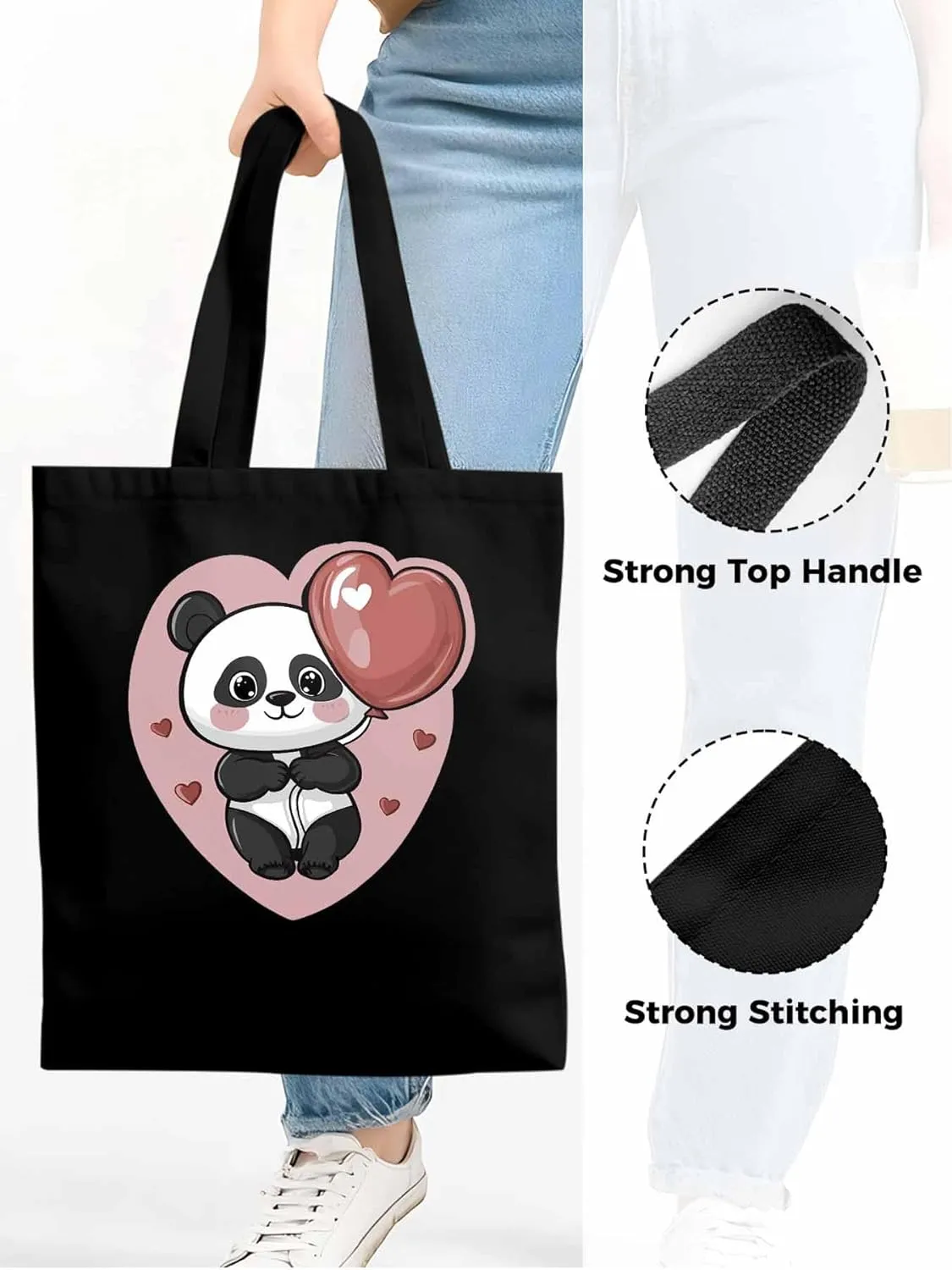 Canvas Tote Bag, Valentine's Day Cute Panda Aesthetic Canvas Tote Handbags for Women Shoulder Bag