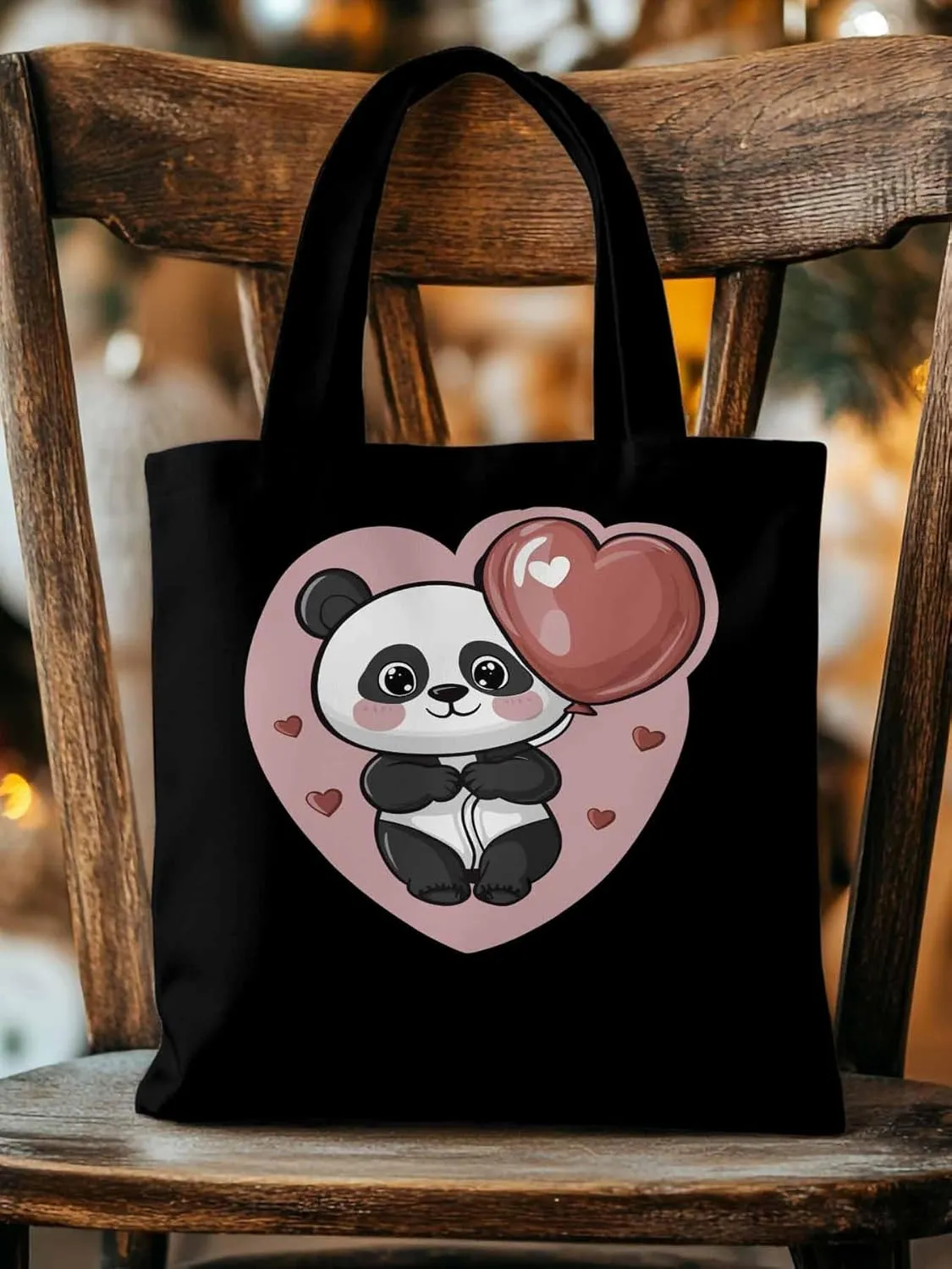 Canvas Tote Bag, Valentine's Day Cute Panda Aesthetic Canvas Tote Handbags for Women Shoulder Bag
