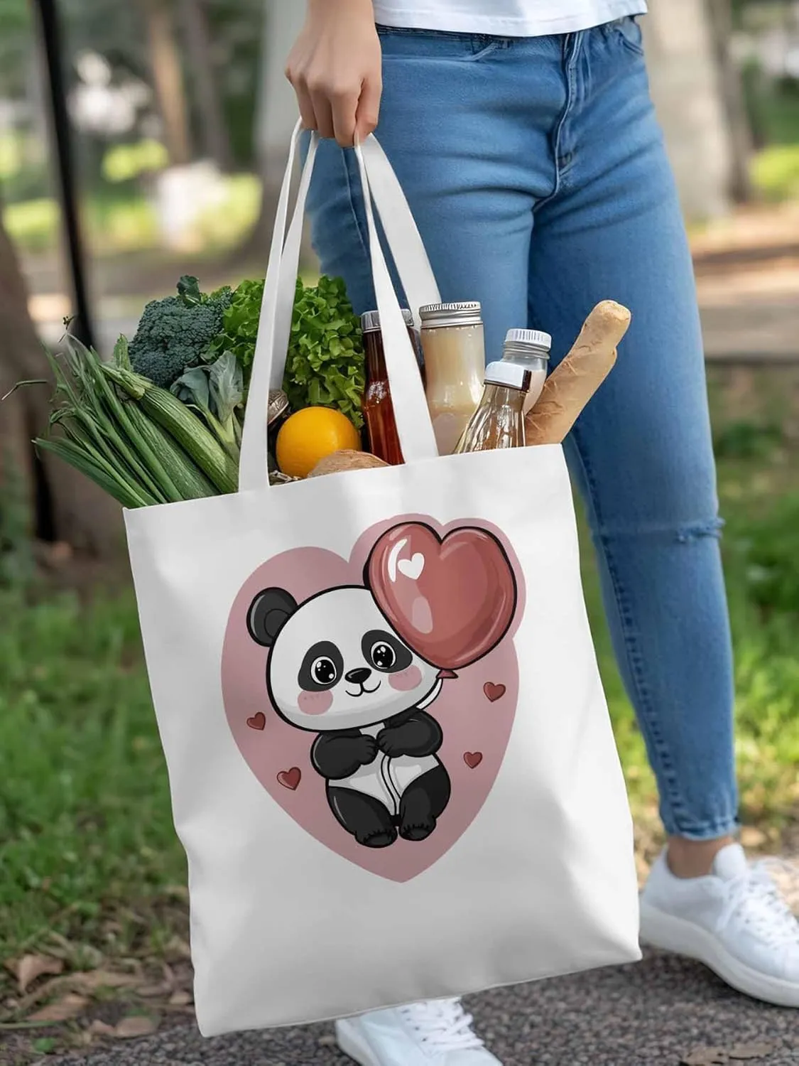 Canvas Tote Bag, Valentine's Day Cute Panda Aesthetic Canvas Tote Handbags for Women Shoulder Bag