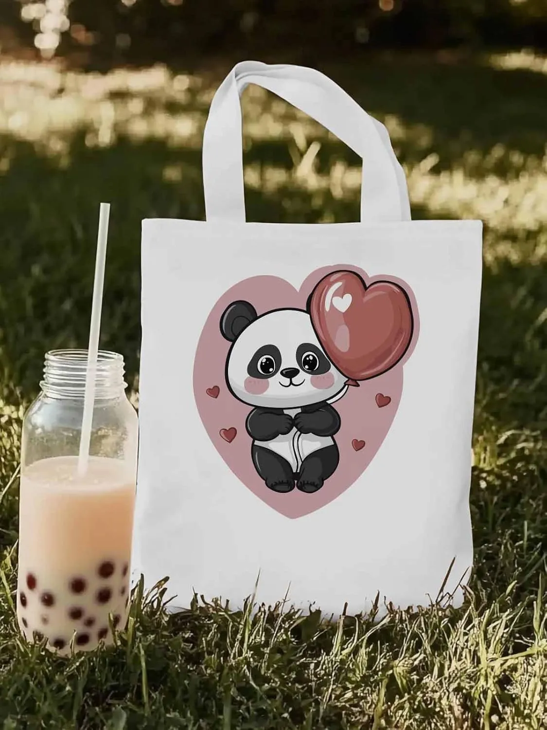 Canvas Tote Bag, Valentine's Day Cute Panda Aesthetic Canvas Tote Handbags for Women Shoulder Bag