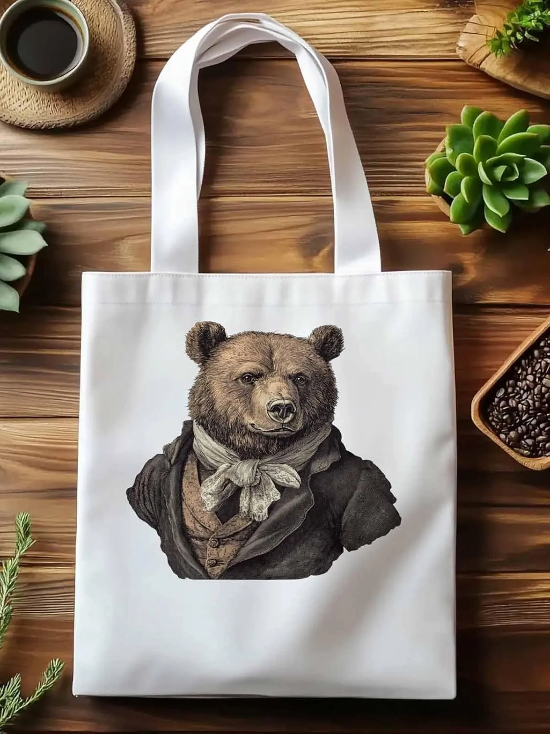 Canvas Tote Bag, Vintage Bears Print patterned Canvas Tote Handbags for Women Shoulder Bag,