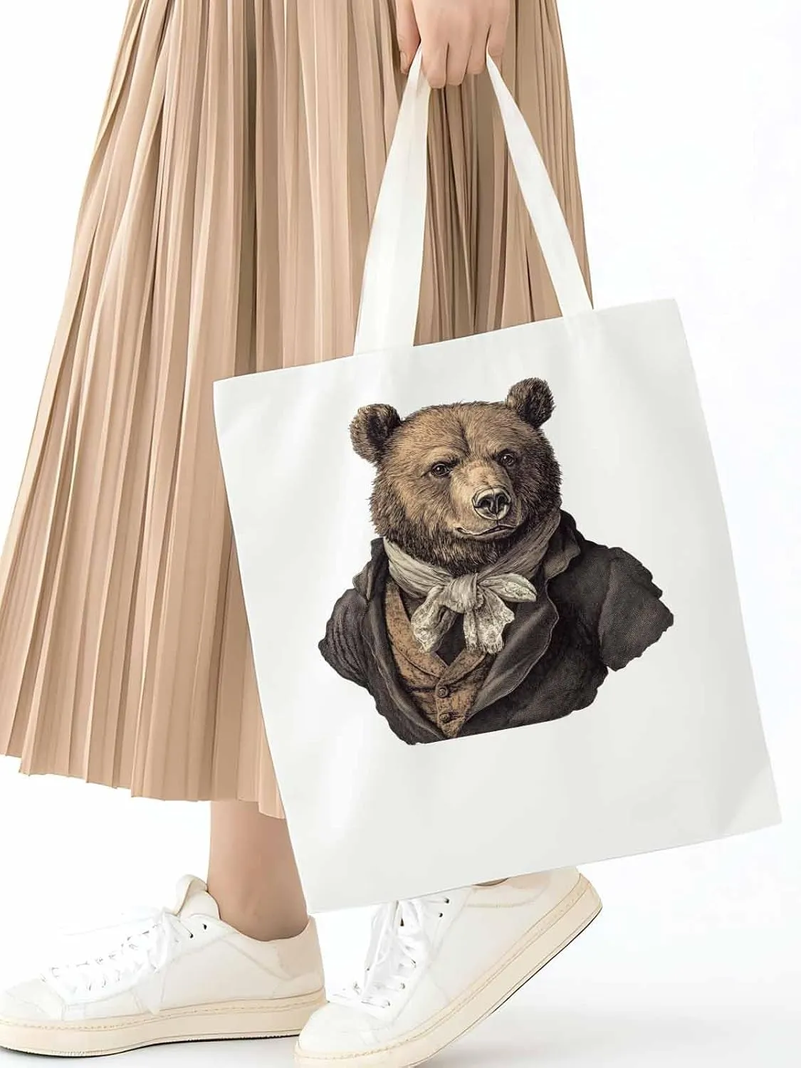 Canvas Tote Bag, Vintage Bears Print patterned Canvas Tote Handbags for Women Shoulder Bag,