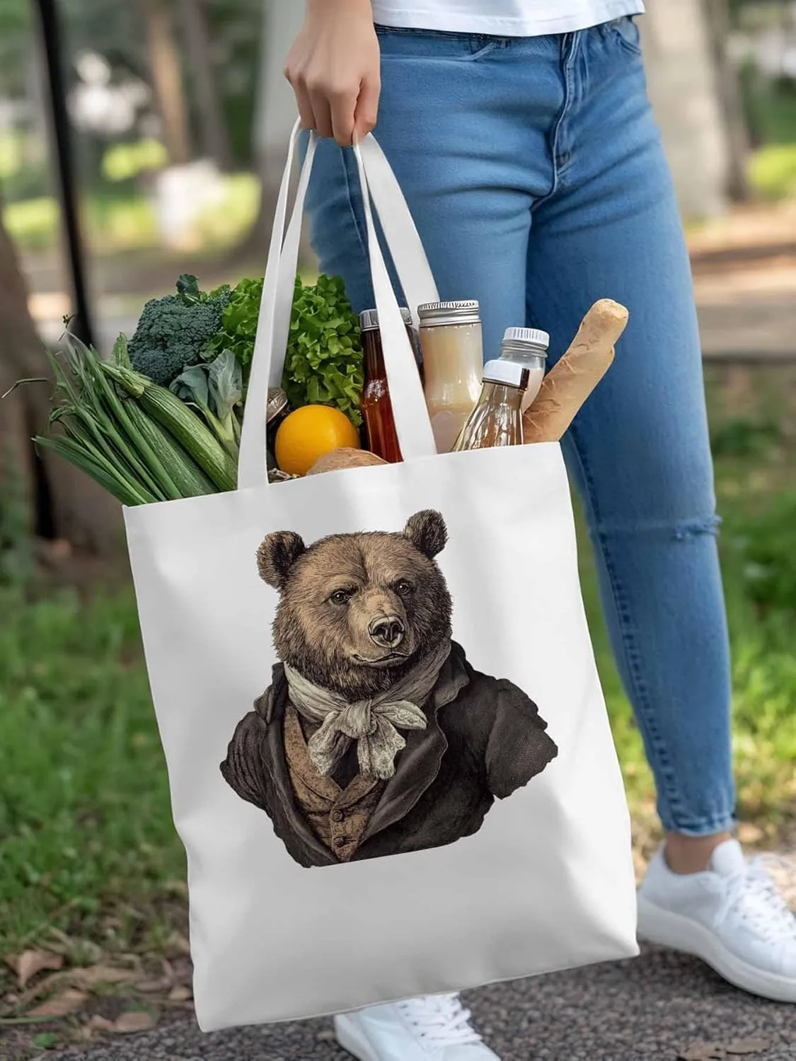 Canvas Tote Bag, Vintage Bears Print patterned Canvas Tote Handbags for Women Shoulder Bag,