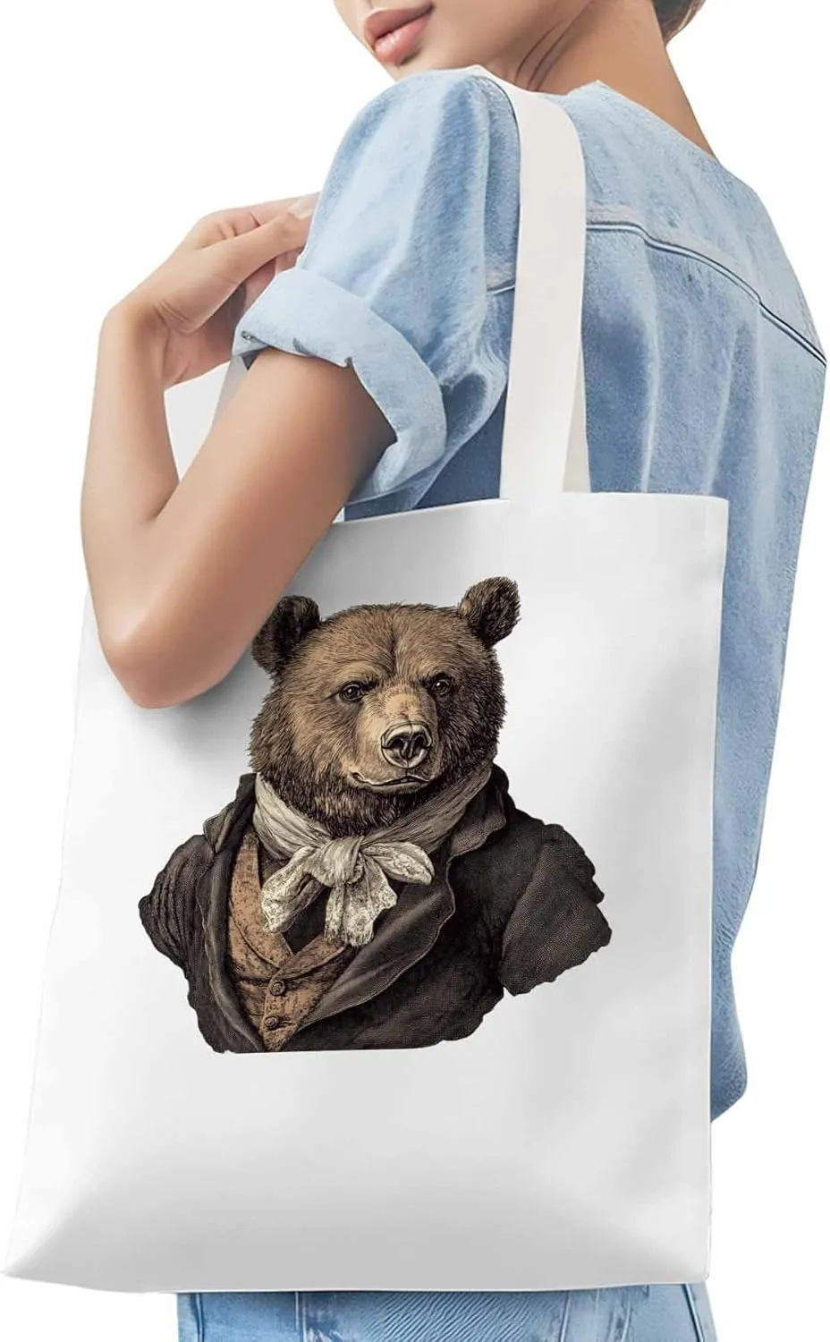 Canvas Tote Bag, Vintage Bears Print patterned Canvas Tote Handbags for Women Shoulder Bag,
