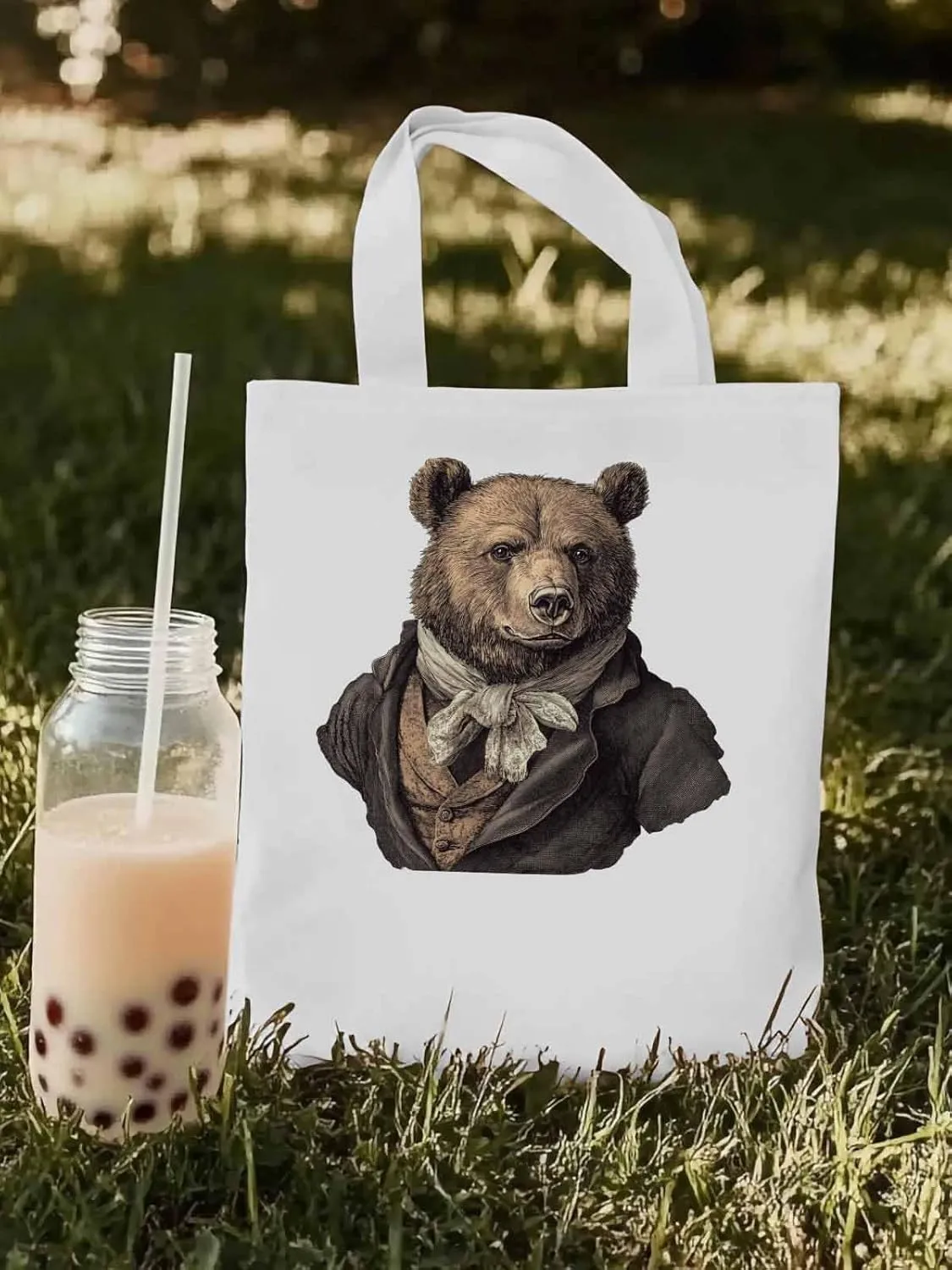 Canvas Tote Bag, Vintage Bears Print patterned Canvas Tote Handbags for Women Shoulder Bag,