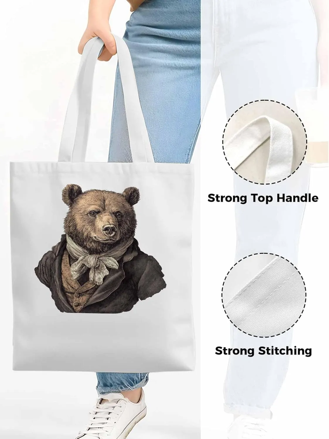 Canvas Tote Bag, Vintage Bears Print patterned Canvas Tote Handbags for Women Shoulder Bag,