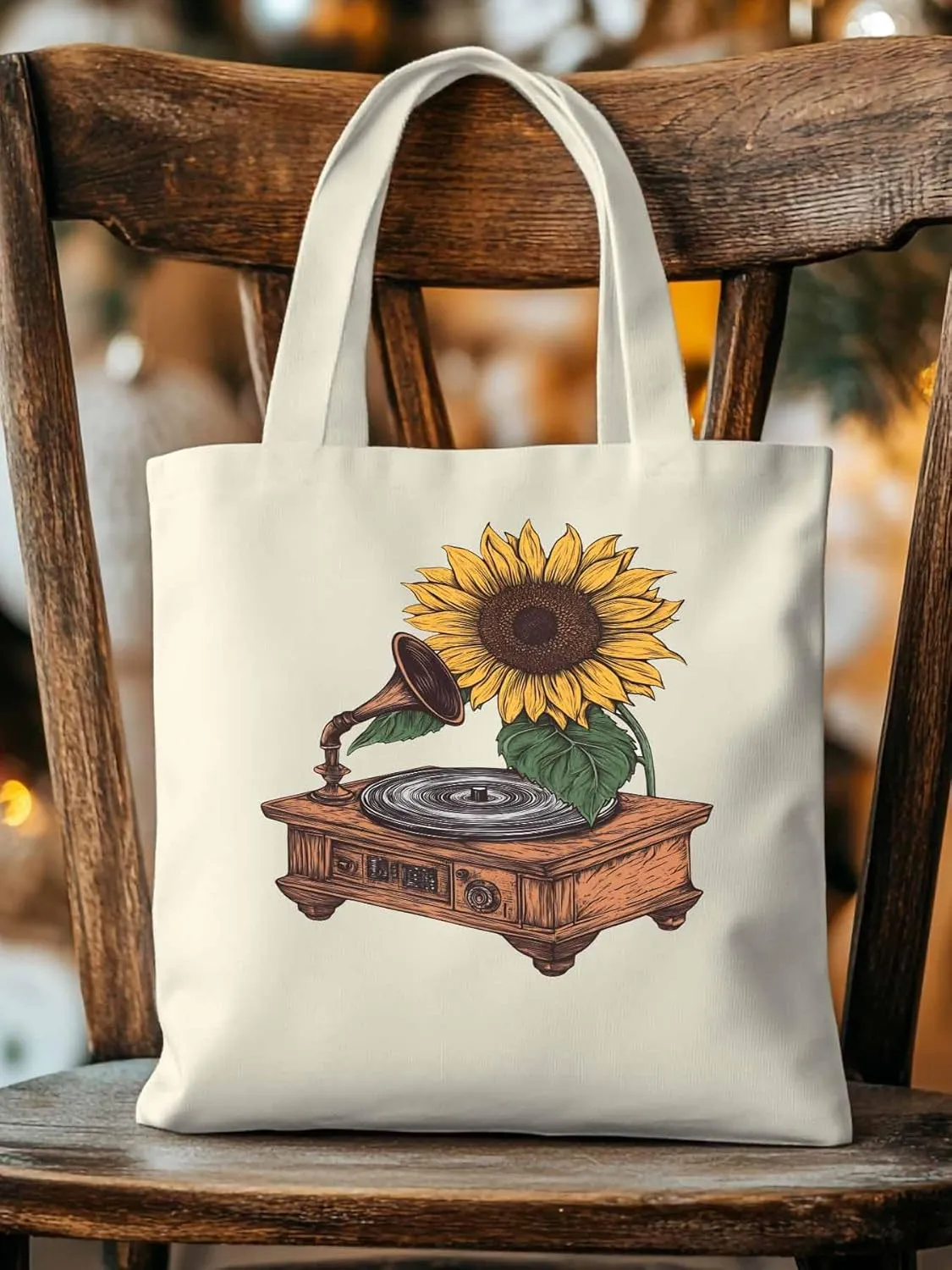 Canvas Tote Bag, Vintage Chic Sunflowers Print patterned Canvas Tote Handbags for Women Shoulder Bag,