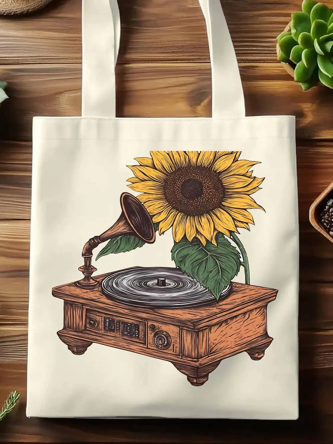 Canvas Tote Bag, Vintage Chic Sunflowers Print patterned Canvas Tote Handbags for Women Shoulder Bag,