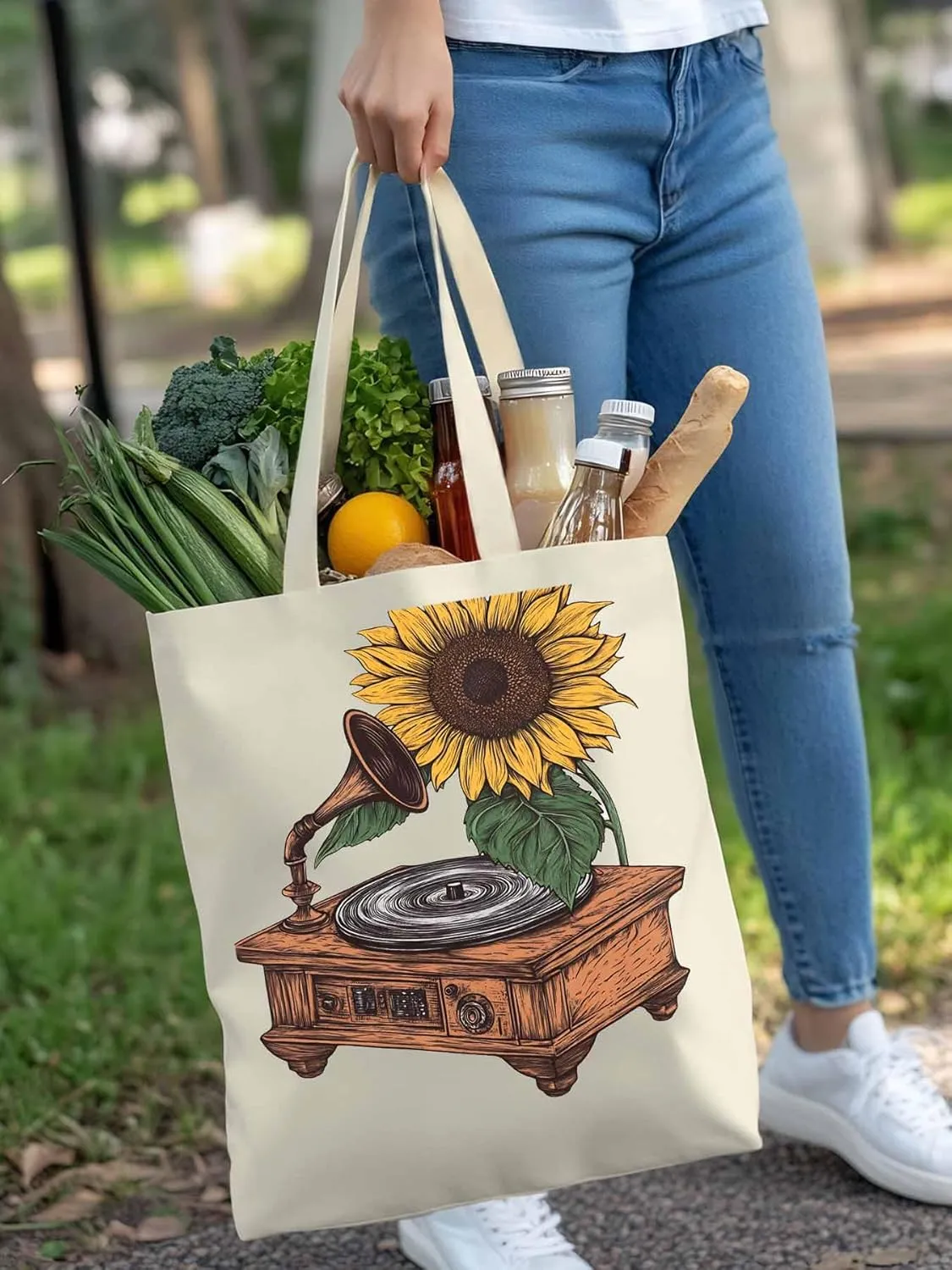 Canvas Tote Bag, Vintage Chic Sunflowers Print patterned Canvas Tote Handbags for Women Shoulder Bag,