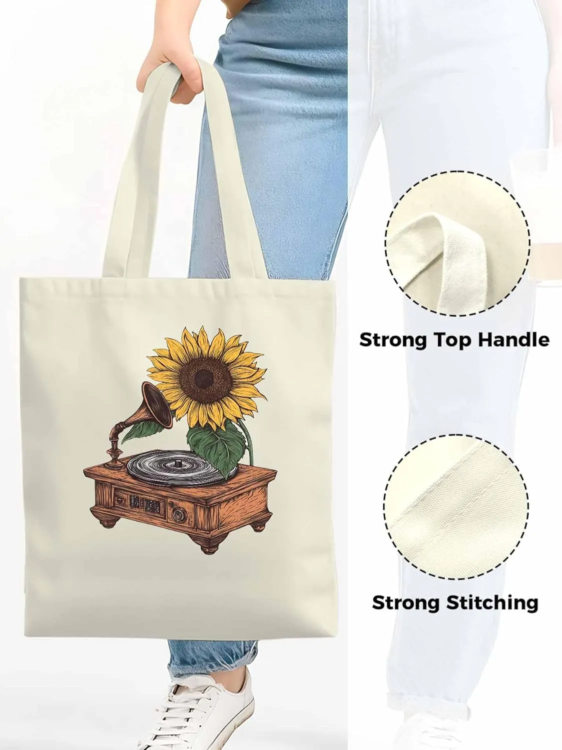 Canvas Tote Bag, Vintage Chic Sunflowers Print patterned Canvas Tote Handbags for Women Shoulder Bag,