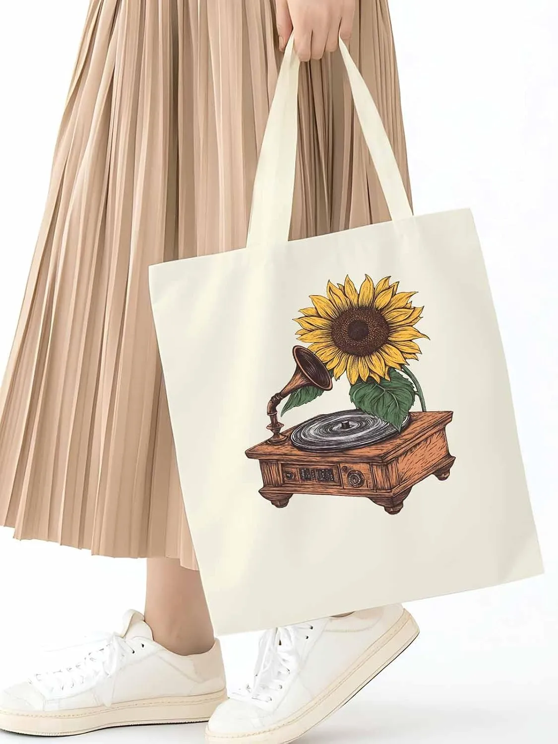 Canvas Tote Bag, Vintage Chic Sunflowers Print patterned Canvas Tote Handbags for Women Shoulder Bag,