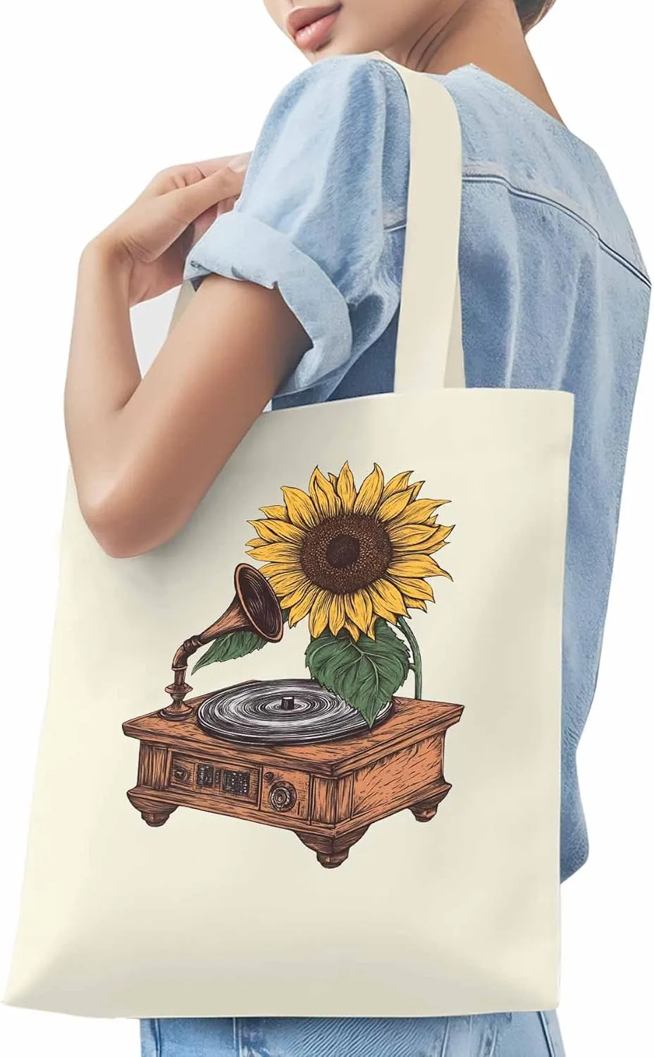 Canvas Tote Bag, Vintage Chic Sunflowers Print patterned Canvas Tote Handbags for Women Shoulder Bag,