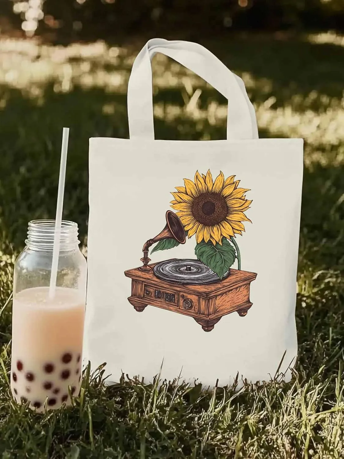 Canvas Tote Bag, Vintage Chic Sunflowers Print patterned Canvas Tote Handbags for Women Shoulder Bag,