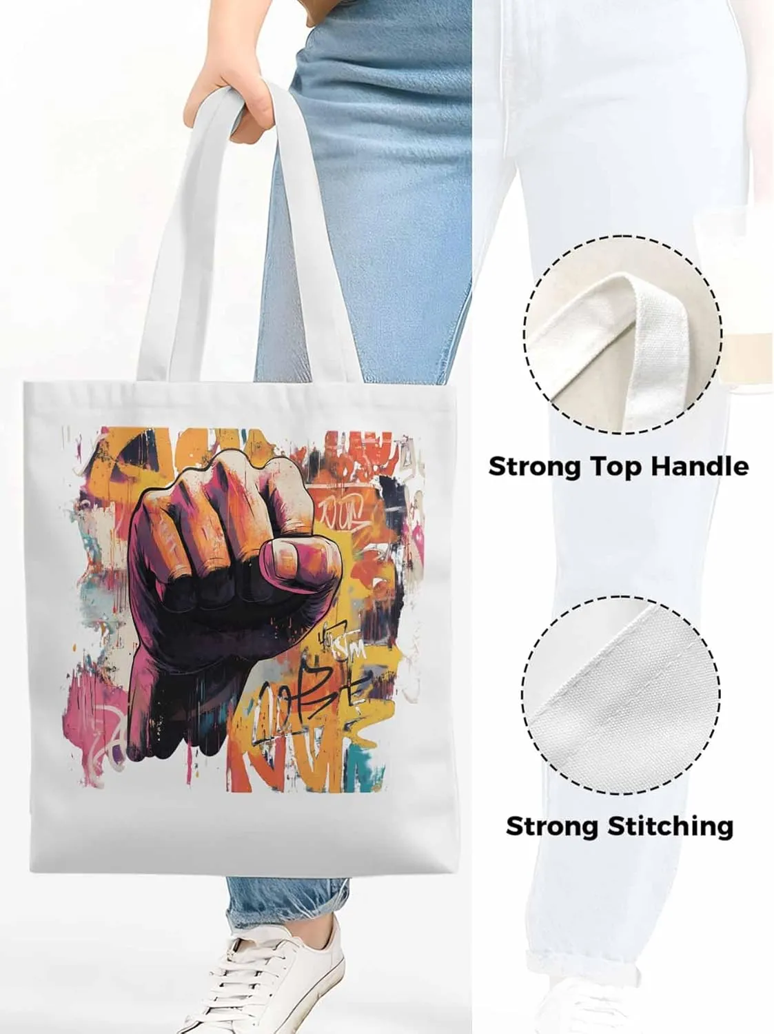 Canvas Tote Bag, Vintage Hands Graffiti patterned Canvas Tote Handbags for Women Shoulder Bag,