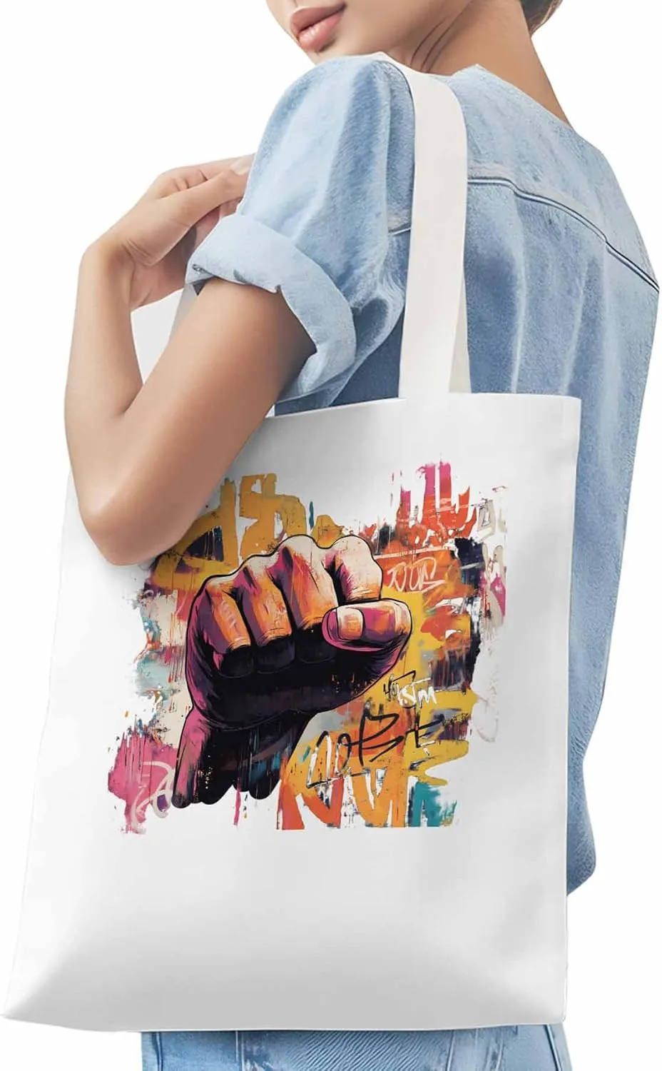 Canvas Tote Bag, Vintage Hands Graffiti patterned Canvas Tote Handbags for Women Shoulder Bag,