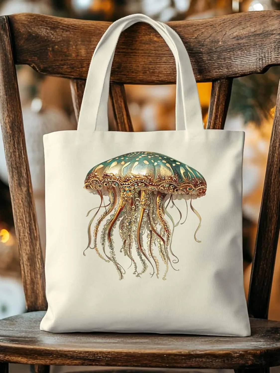 Canvas Tote Bag, Vintage Jellyfish Print patterned Canvas Tote Handbags for Women Shoulder Bag,