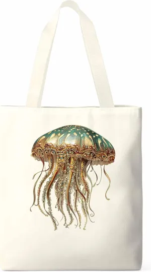 Canvas Tote Bag, Vintage Jellyfish Print patterned Canvas Tote Handbags for Women Shoulder Bag,