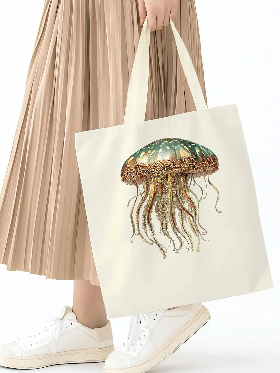 Canvas Tote Bag, Vintage Jellyfish Print patterned Canvas Tote Handbags for Women Shoulder Bag,
