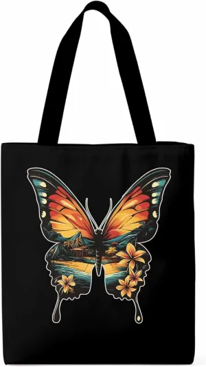 Canvas Tote Bag, Vintage Ombre Butterfly patterned Canvas Tote Handbags for Women Shoulder Bag,