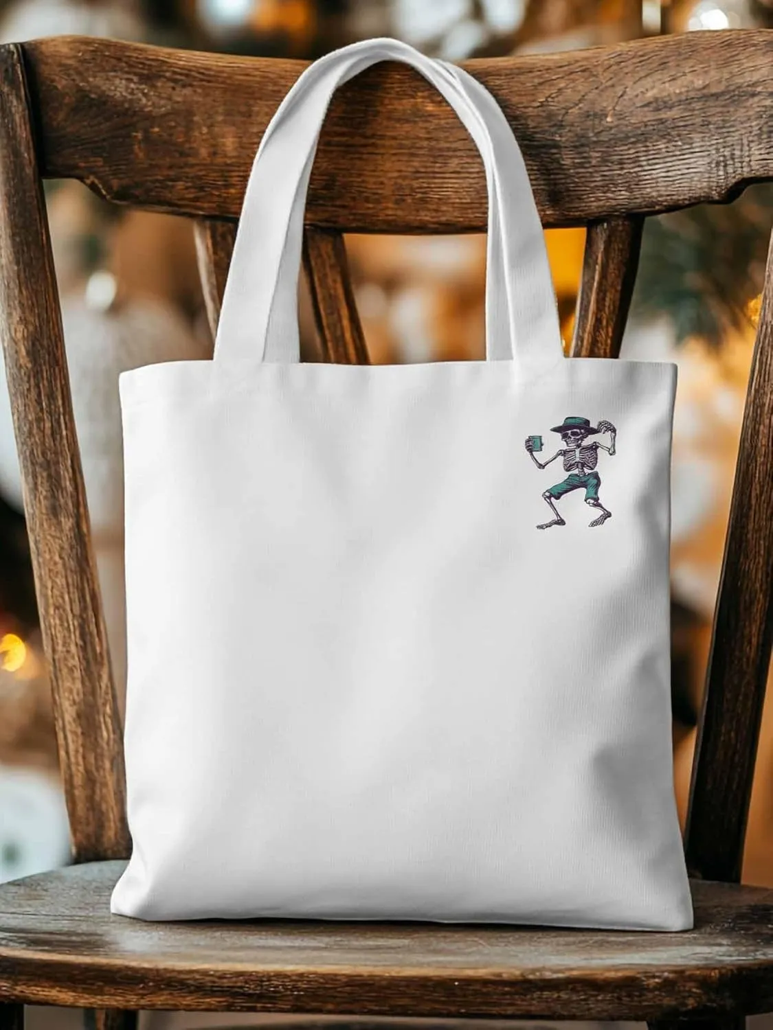 Canvas Tote Bag, Western Skeleton Print patterned Canvas Tote Handbags for Women Shoulder Bag,
