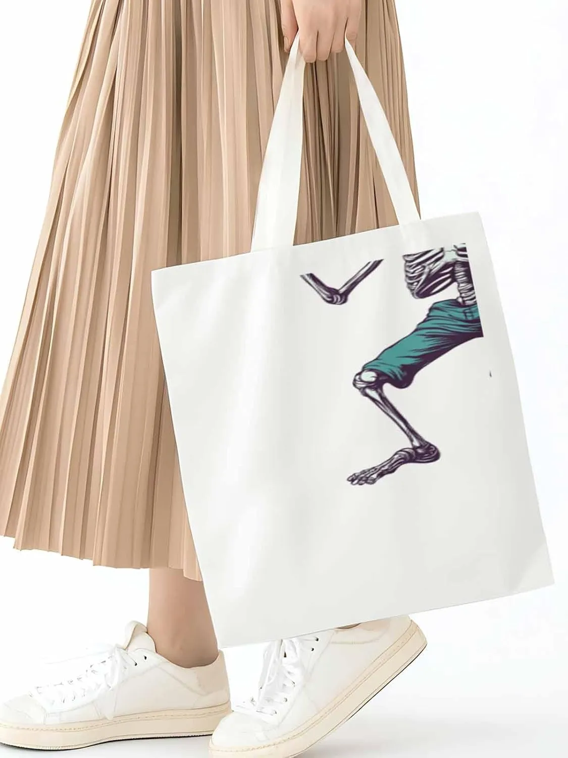 Canvas Tote Bag, Western Skeleton Print patterned Canvas Tote Handbags for Women Shoulder Bag,