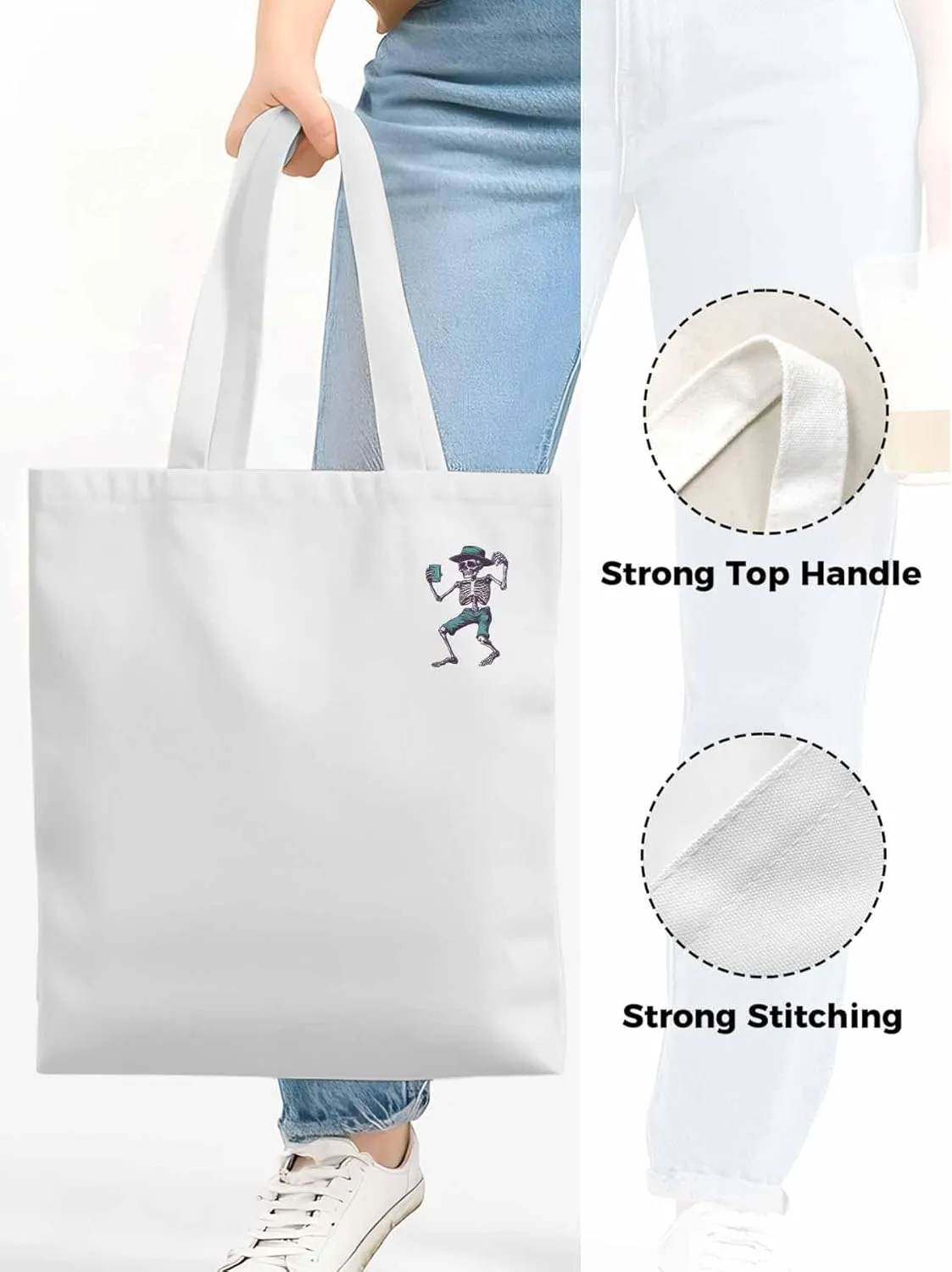 Canvas Tote Bag, Western Skeleton Print patterned Canvas Tote Handbags for Women Shoulder Bag,
