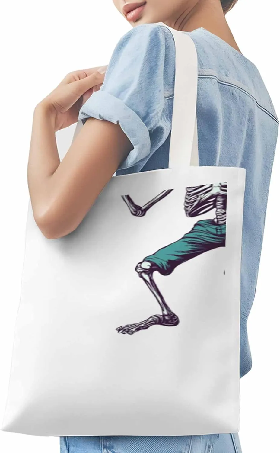 Canvas Tote Bag, Western Skeleton Print patterned Canvas Tote Handbags for Women Shoulder Bag,
