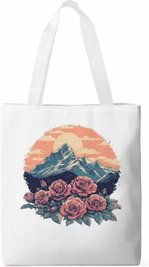 Canvas Tote Bag, Western Vintage Mountain Wildflower patterned Canvas Tote Handbags for Women Shoulder Bag,