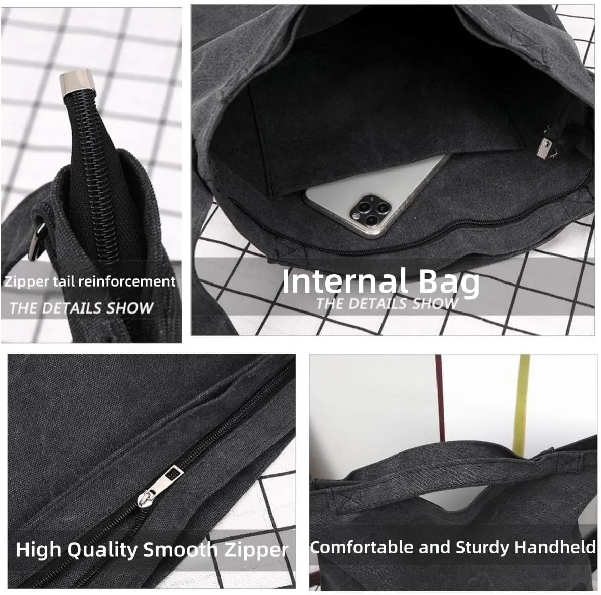 Canvas Tote Bag,Crossbody Shoulder Tote Bag for Women and Men Zipper Messenger Bag Travel Shoulder Bags Handbags