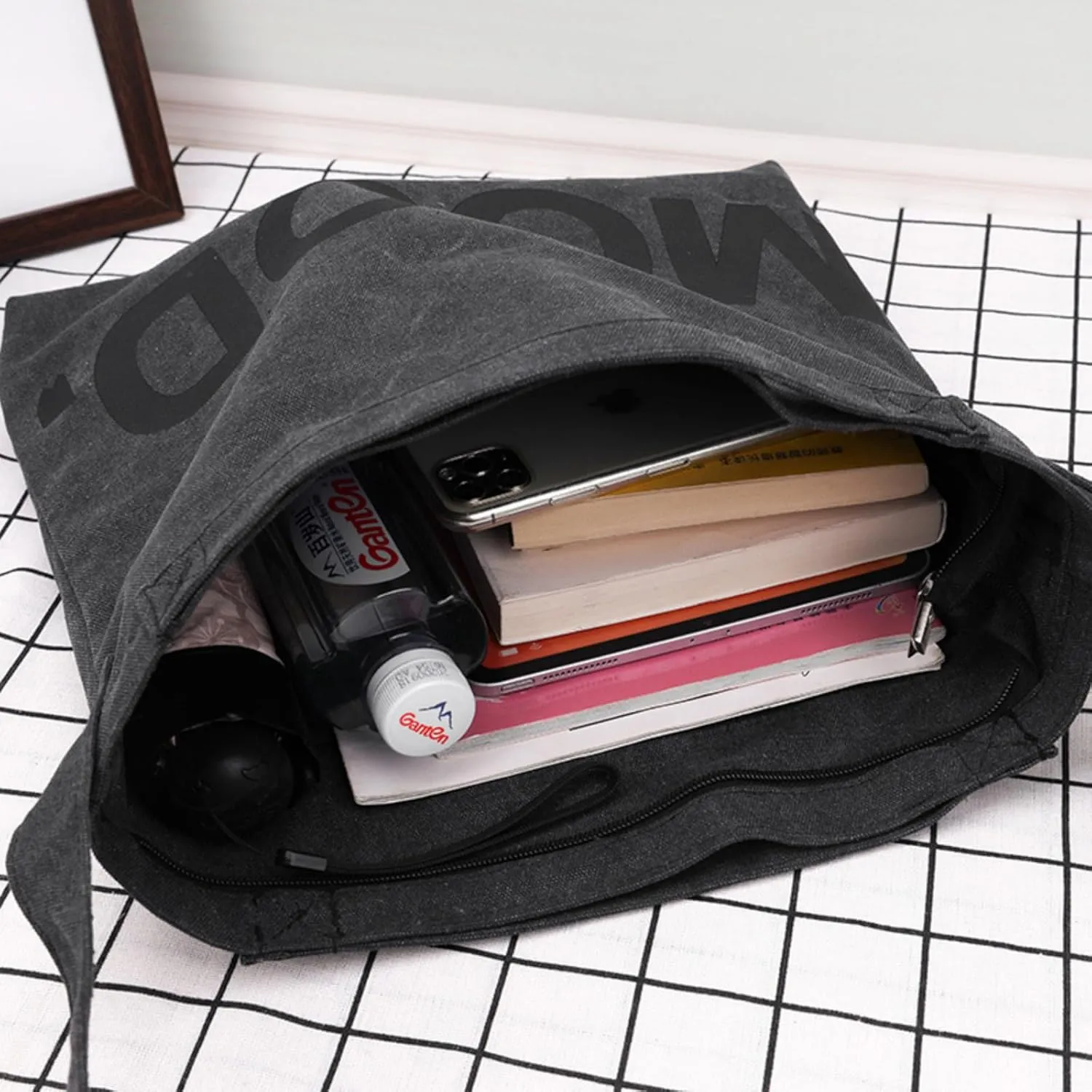 Canvas Tote Bag,Crossbody Shoulder Tote Bag for Women and Men Zipper Messenger Bag Travel Shoulder Bags Handbags
