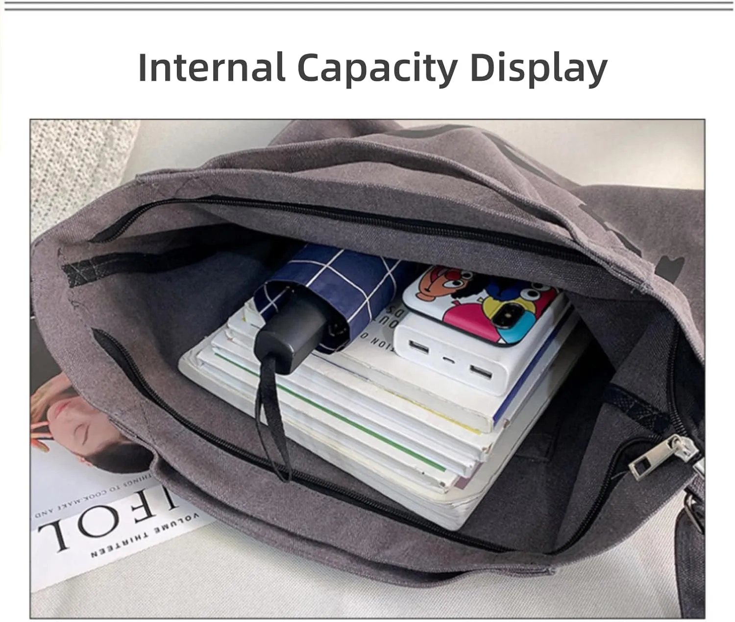 Canvas Tote Bag,Crossbody Shoulder Tote Bag for Women and Men Zipper Messenger Bag Travel Shoulder Bags Handbags