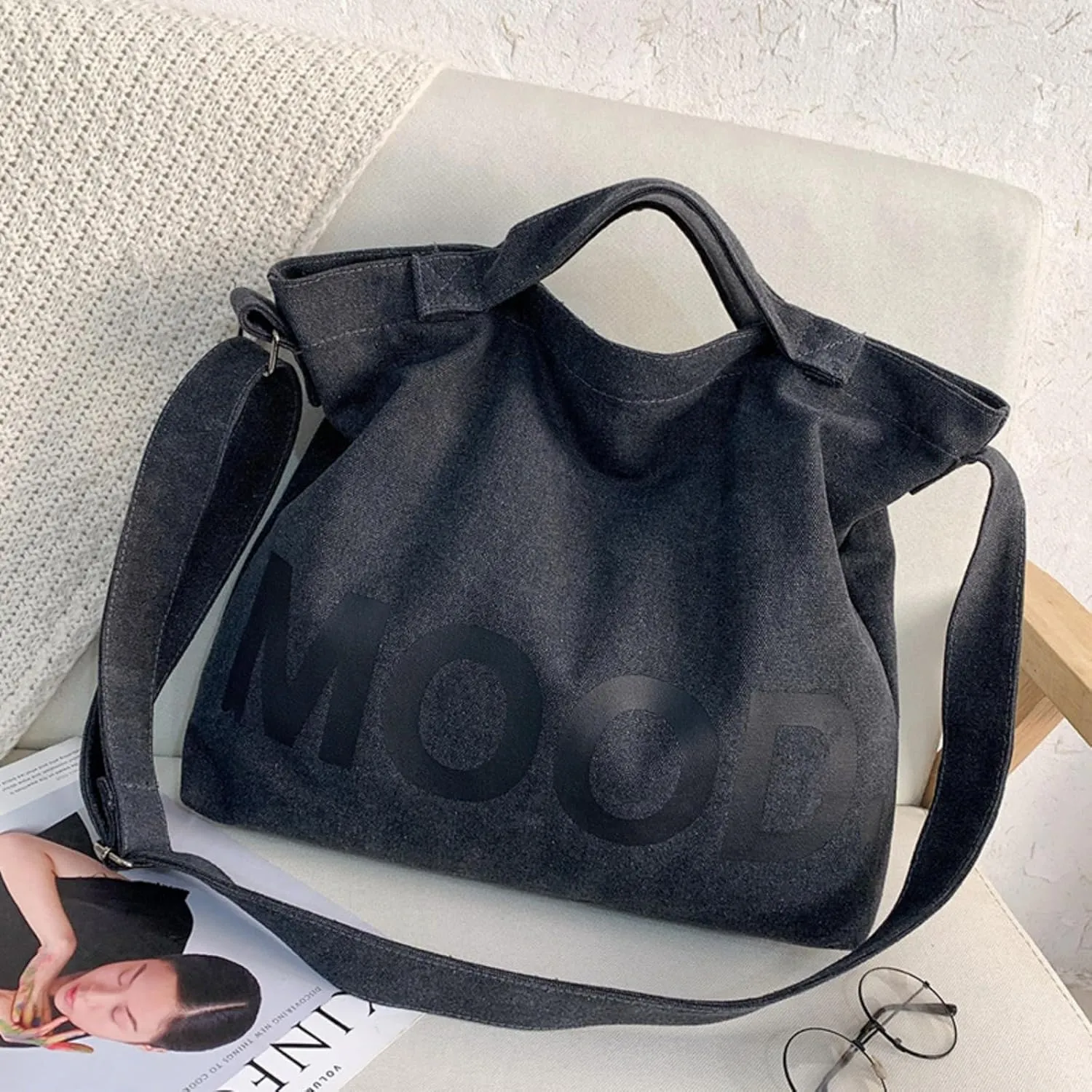 Canvas Tote Bag,Crossbody Shoulder Tote Bag for Women and Men Zipper Messenger Bag Travel Shoulder Bags Handbags
