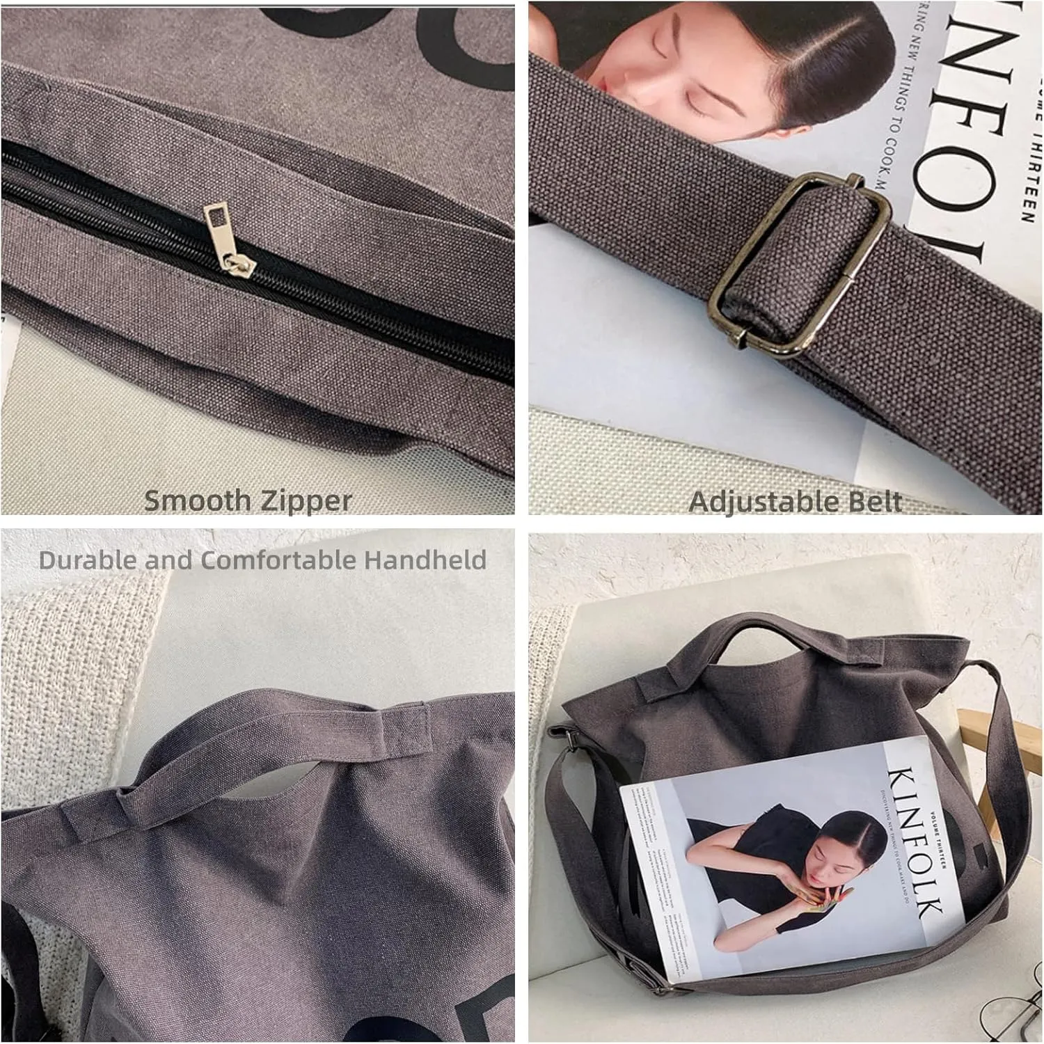 Canvas Tote Bag,Crossbody Shoulder Tote Bag for Women and Men Zipper Messenger Bag Travel Shoulder Bags Handbags